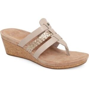 UGG Maggie Leather Wedge Tan, Braided, Strappy Thong Sandals Women’s Size 9